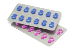 pill packaging replaced with male and female symbols